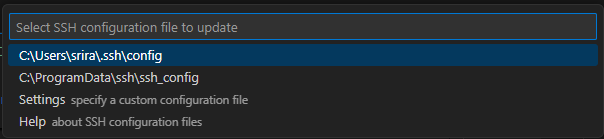 Select SSH Configuration file to update